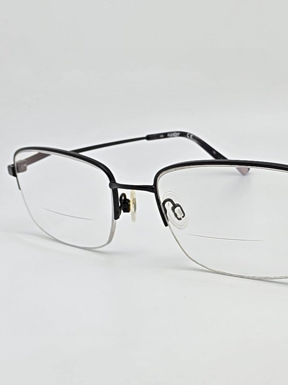 Flexon H6055 001 Gloss Black Semi Rimless Titanium Eyeglasses Frame 54-19-145